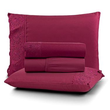 Imagem de Jogo Cama Solteiro Cherry Bordado Inglês 3pç 100% Poliéster - Bordo
