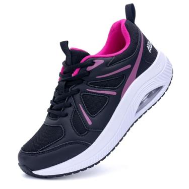 Imagem de JOYFON Tênis feminino de caminhada com suporte de arco para fascite plantar ortopédico para alívio da dor nos pés, Preto, vermelho, 7 Wide