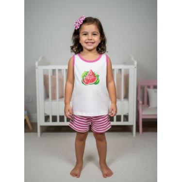 Imagem de Pijama Infantil Menina Melancia Algodão Rosa com Shorts Listrado Xuxin