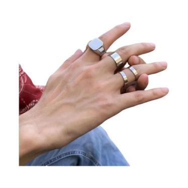 Imagem de Conjunto De Anéis Masculinos Retrô Largos De Aço Inoxidável Com Padrão