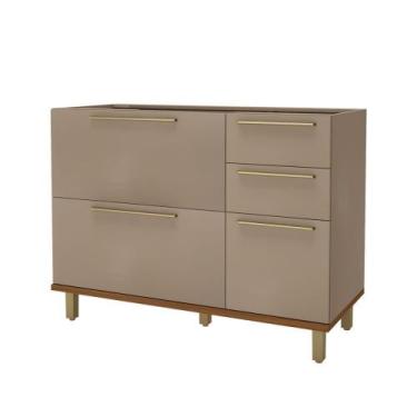 Imagem de Balcão de Cozinha para Pia 120 Cm 2 Portas 3 Gavetas Freijó/Camurça - 