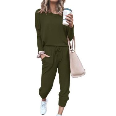 Imagem de Conjunto de Moletom PRETTYGARDEN Feminino 2 Peças Verde Militar 3XL