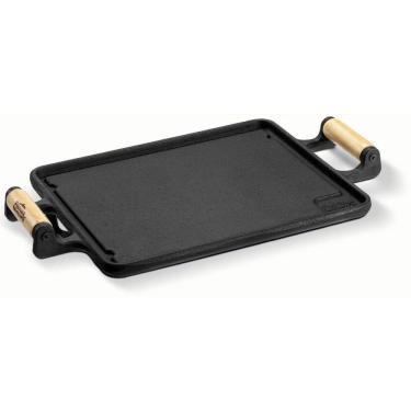 Imagem de Chapa retangular ferro 30x25x5cm alça madeira Panela Mineira