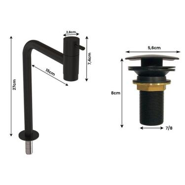 Imagem de Cuba Pia Banheiro Luna Torneira Inox Valvula Click Black Branco Branco