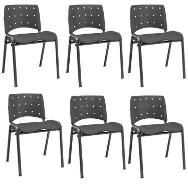 Imagem de Ergoplax Kit 06 Cadeiras Fixas Empilháveis Plaxmetal Preta