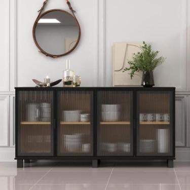 Imagem de Aparador Buffet 4 Portas De Vidro Ditália R-638 Cor:riviera Preto Rivi