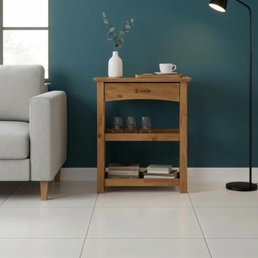 Imagem de Aparador Em Madeira Maciça Com 2 Prateleiras E 1 Gaveta