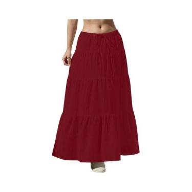 Imagem de Saia Maxi Feminina Com Cintura Elástica E Barra De Babados, Saia Longa