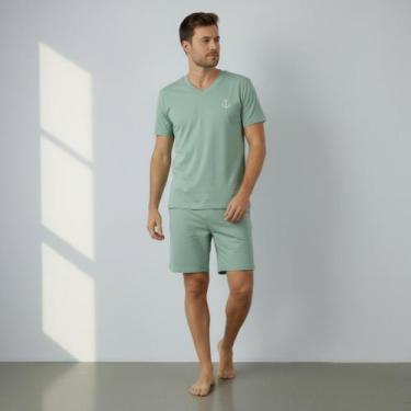 Imagem de Pijama Masculino Liso Curto Verão Short e Camisa Manga Curta Conforto 