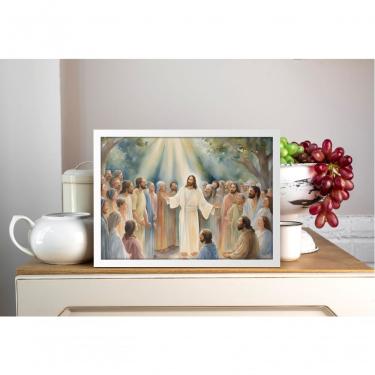 Imagem de Quadro Religioso Luz e Esperança em Cristo em Vinil 70 X 50 Branco com Vidro Center Molduras