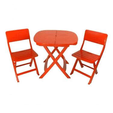Imagem de Kit Mesa Dobrável JSN com 2 Cadeiras Estrutura e Assentos em Plástico para Piscina e Varanda