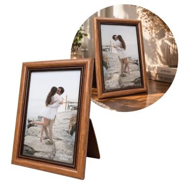 Imagem de Porta Retrato 15x21 Madeira Marrom Fosco Tradicional  Com Vidro Vertical Horizontal