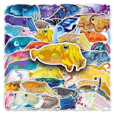 Imagem de Pacote de adesivos Cuttlefish, 50 unidades, desenho animado oceânico, 