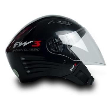 Imagem de Capacete Fw3 Para Moto X Open Classic Preto Brilhante Tamanho 58 Visei