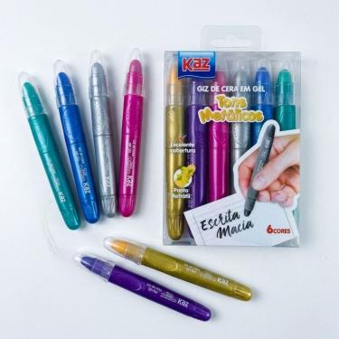 Imagem de Kit 6 Cores Canetinha Retrátil Metálica Giz de Cera em Gel  Efeito Brilhante Escrita Macia Kaz
