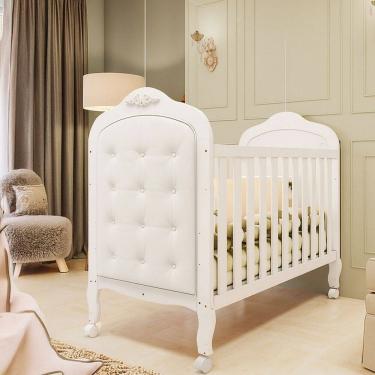 Imagem de Berço Elô Minicama 3 em 1 com Capitonê 100% Mdf Branco Brilho/Corino Branco - Móveis Peroba