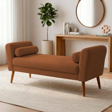 Imagem de Puff Recamier Estofado para Quarto Itália 160cm com Pés Palito Bouclê Terracota - Desk...