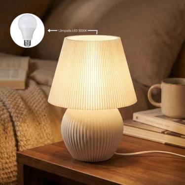 Imagem de Abajur Cora Canelada Luminária de Mesa Muvia 5 Cores e Lâmpada LED 300