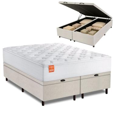 Imagem de Cama Box Baú Colchão Casal Queen Molas Ensacadas Real 158x198x68cm Linho Branco Inducol...