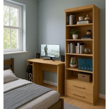 Imagem de Conjunto Gamer Freijó Toq Mesa e Livreiro Oslo 5 Prateleiras 5 Nichos MDP Marrom Qmovi