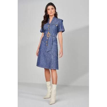 Imagem de Vestido feminino Evasê Jeans Sustentável e Cinto - Titanium, P