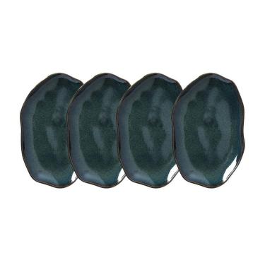 Imagem de Conjunto de Travessas Oval Rasa Média Bio Oceano em Stoneware para Servir Azul Porto Brasil
