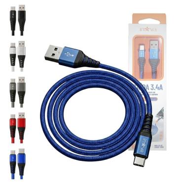 Imagem de Cabo USB Tipo-C Inova KV-6011 Nylon Trançado 3.4A 2 Metros