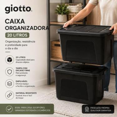 Imagem de Caixa Organizadora 20L Preta com Tampa Empilhável Multiuso Armazenamen