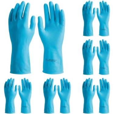 Imagem de 12 Luvas De Segurança Confort Látex Para Limpeza Reutilizável Azul Dan