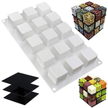 Imagem de FUNSHOWCASE Bandeja de silicone de cubo mágico de 15 cavidades com classificação por cavidade 3,6 x 3,6 x 3,6 cm