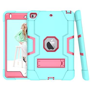 Imagem de iPad Mini 5 Case, iPad Mini 4 Case, Hybrid Three Layer Armor Shockproof Rugged Drop Protection Cover Case Built with Kickstand for iPad Mini 4/5 7.9 Inch-Aqua/Rosered