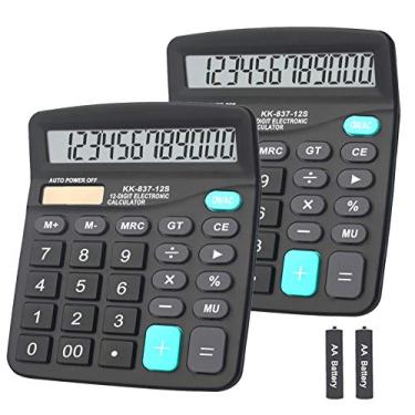 Imagem de Calculadora BESTWYA de mesa portátil de dupla potência com visor LCD grande de 12 dígitos com botão grande sensível (preta, pacote com 2)