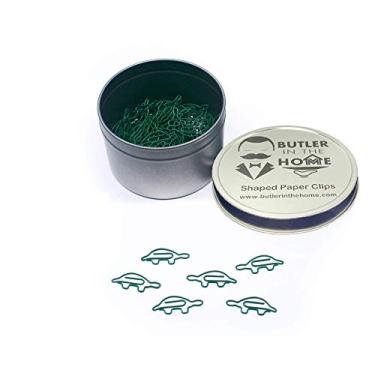 Imagem de Clipes de papel Butler in the Home em forma de tartaruga ótimos para colecionadores de clipe de papel ou presente de escritório – vem em lata redonda com tampa e caixa de presente, 100 Count Green