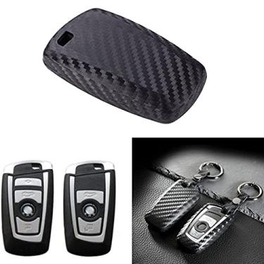 Imagem de Xotic Tech Fibra de Carbono Padrão Macio Silicone Chave Fob Shell Skin Cover c/ Chaveiro, Compatível com BMW 1 2 3 4 5 6 Série 7 X1 X3 X4 Z4 M3 M5 M6 GT3 GT5 G05 G20 G30 G80 F10 Chave de Entrada Inteligente Keyless