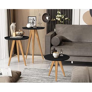 Imagem de Kit 3 Mesas Lateral, Apoio e Centro Redonda 40 Pés Palito cor Preto - JM Casa dos Moveis