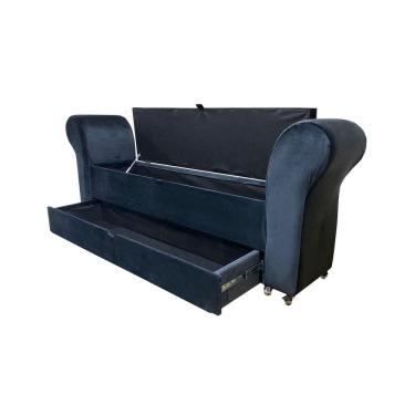 Imagem de Recamier Puff Baú Sapateira Com Braços E Gaveta 1,58 Cm Para Cama Box Queen Size - Preto