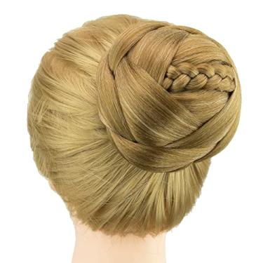 Imagem de IMISSU Cobertura de cabelo chignon trançado dançarina rosquinha peruca de cabelo scrunchie coque para mulheres (M3 Mistura de cobre)