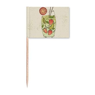 Imagem de Decoração de festa com estampa de palito de dente com ilustração de suco de morango