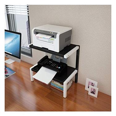 Imagem de KIZQYN Suporte de impressora Suporte de impressora doméstico com prateleiras de armazenamento de estrutura de madeira de aço de 2 camadas, organizador de mesa multiuso para máquina de fax, scanner, arquivos, impressora de mesa de livros (cor: D)