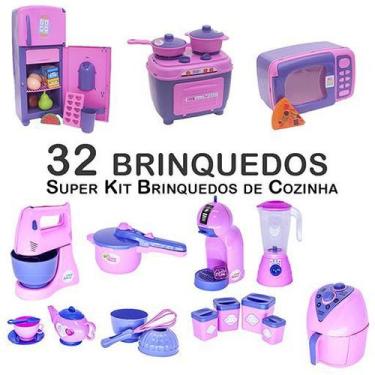 Imagem de Kit Infantil Xícara Geladeira Fogão Microondas Panela 32P - Zuca Toys