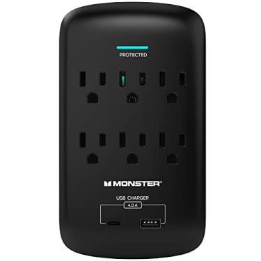 Imagem de Monster Extensor de tomada de parede com 6 tomadas com protetor contra surtos de saída para casa, viagem, escritório, eletrodomésticos, computadores e dispositivos inteligentes – 2 portas USB, 1200J e