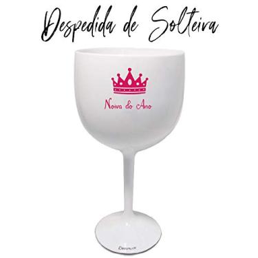 Imagem de 3 Taças Gin Acrilico 550ml Branca e Transparente Haste Rosa Despedida de Solteira