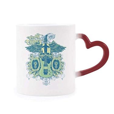 Imagem de Caneca de grés com estampa de instrumentos musicais Jazz sensível ao calor que muda de cor vermelha