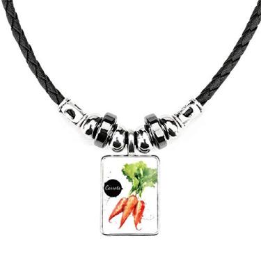 Imagem de DIYthinker Colar com pingente de corda de couro para aquarela saudável e saboroso com vegetais cenoura