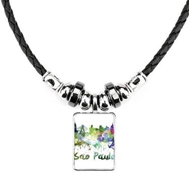 Imagem de DIYthinker Colar de Aquarela Cidade do Brasil, Joias Torque, Pingente de Corda de Couro