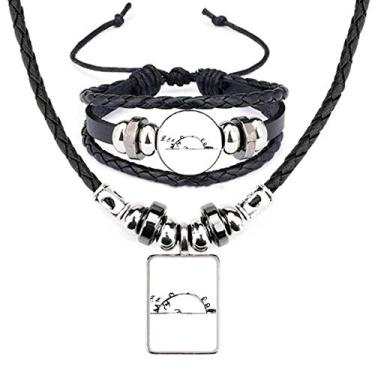 Imagem de Lazy Cat Lying Line Art Deco Presente Fashion Colar de Couro Conjunto de Joias