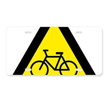 Imagem de DIYthinker Símbolo de aviso amarelo preto bicicleta triângulo placa decoração aço inoxidável automóvel etiqueta