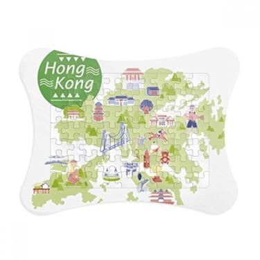 Imagem de Moldura de quebra-cabeça da China com atrações de mapa de Hong Kong, enfeite de jogo de quebra-cabeça