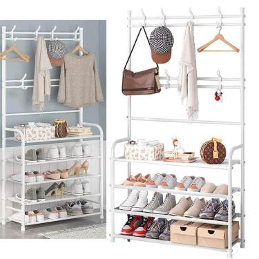 Imagem de Rack Sapateira Arara Roupa Sandalia Tenis Organizador 4 Andares Closet Quarto Sala Gancho Pendurar Objetos Multiuso