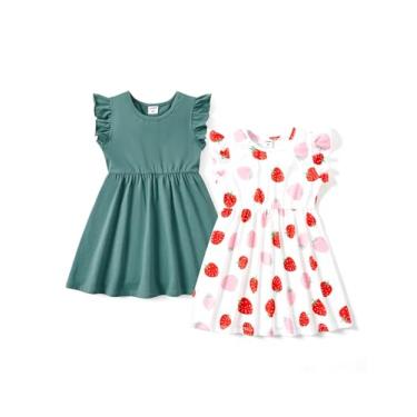 Imagem de PATPAT Conjunto de vestidos de manga curta sem mangas para meninas com 2/3 conjunto de vestidos infantis de bolinhas sorvete, Verde (Strawburry), 3-4 Anos